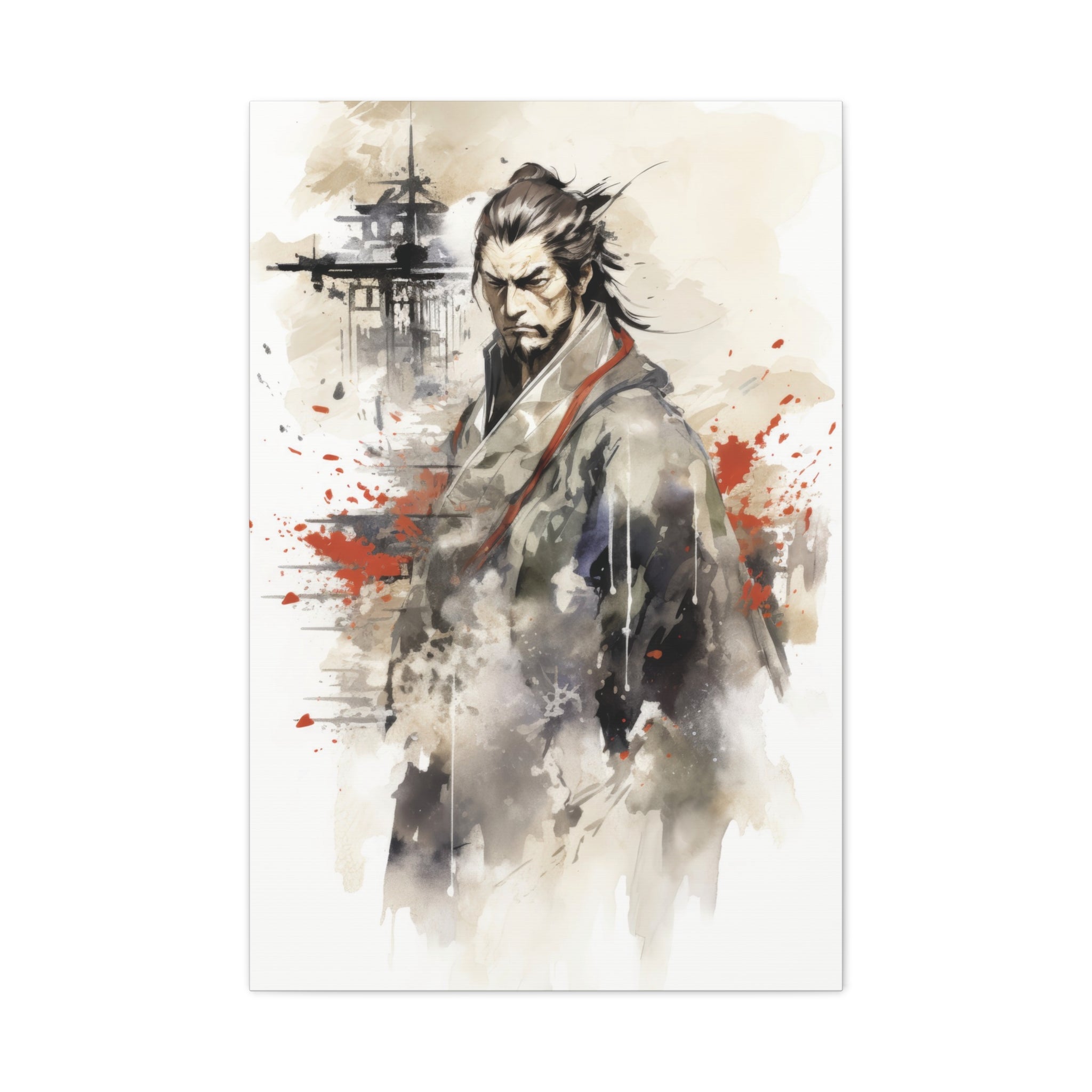 Guardian of the Shogunate: Watercolor Samurai and Castle Canvas Art