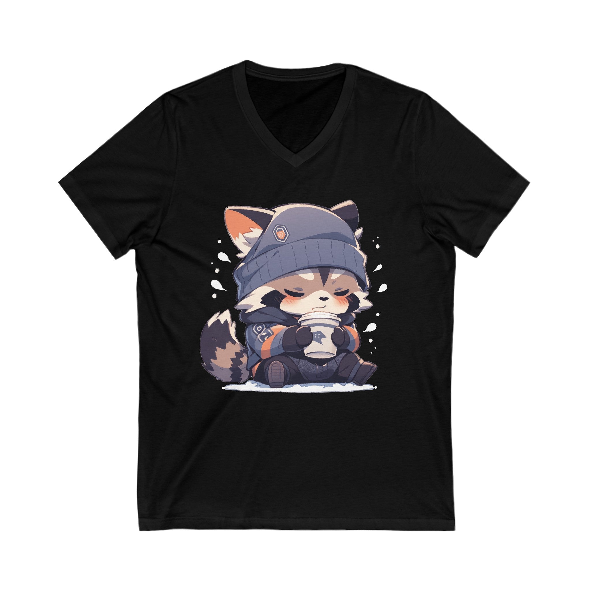 Cute Coffee Raccoon V-Neck T-Shirt