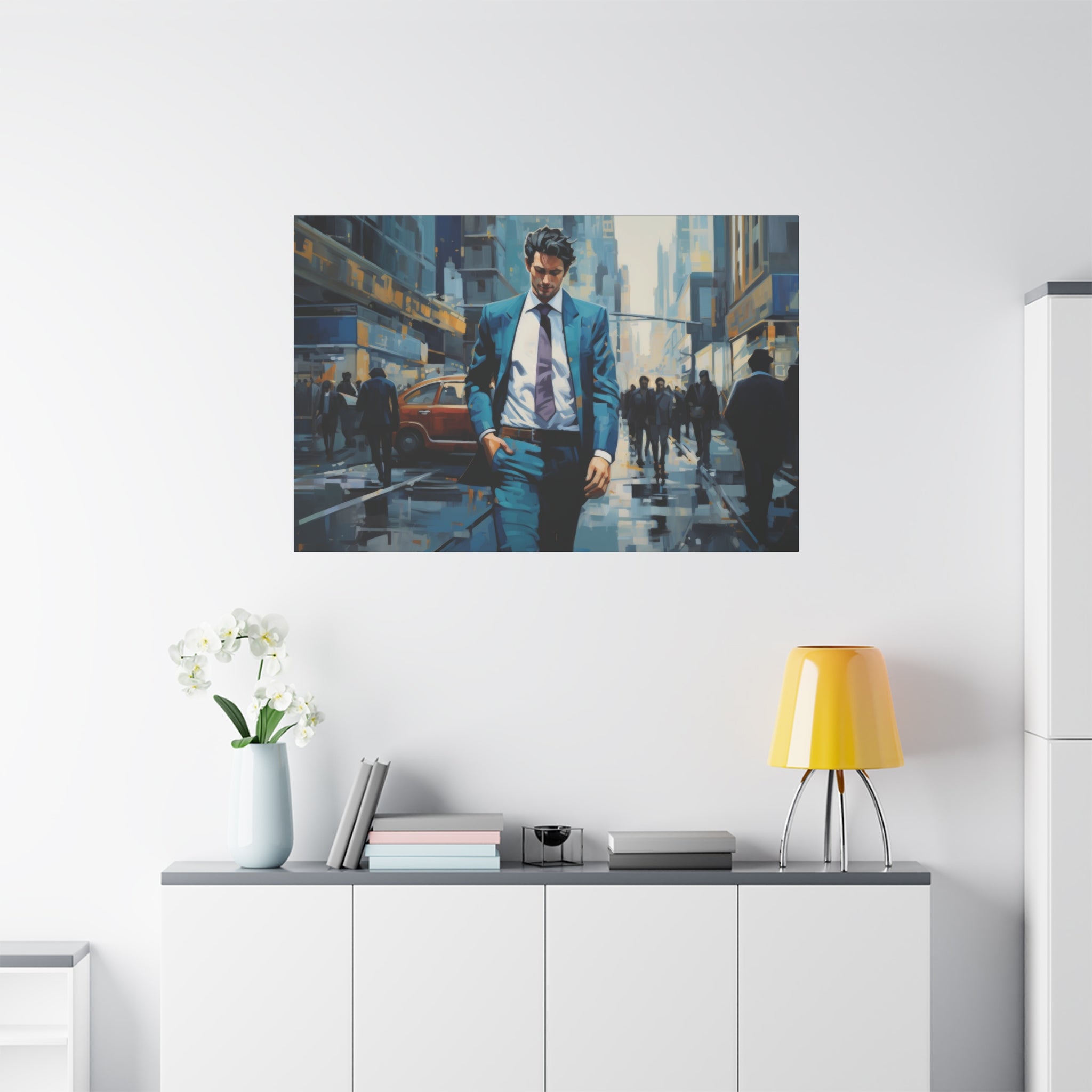 Corporate Stride: A Citys Pulse in Brushstrokes Canvas Art