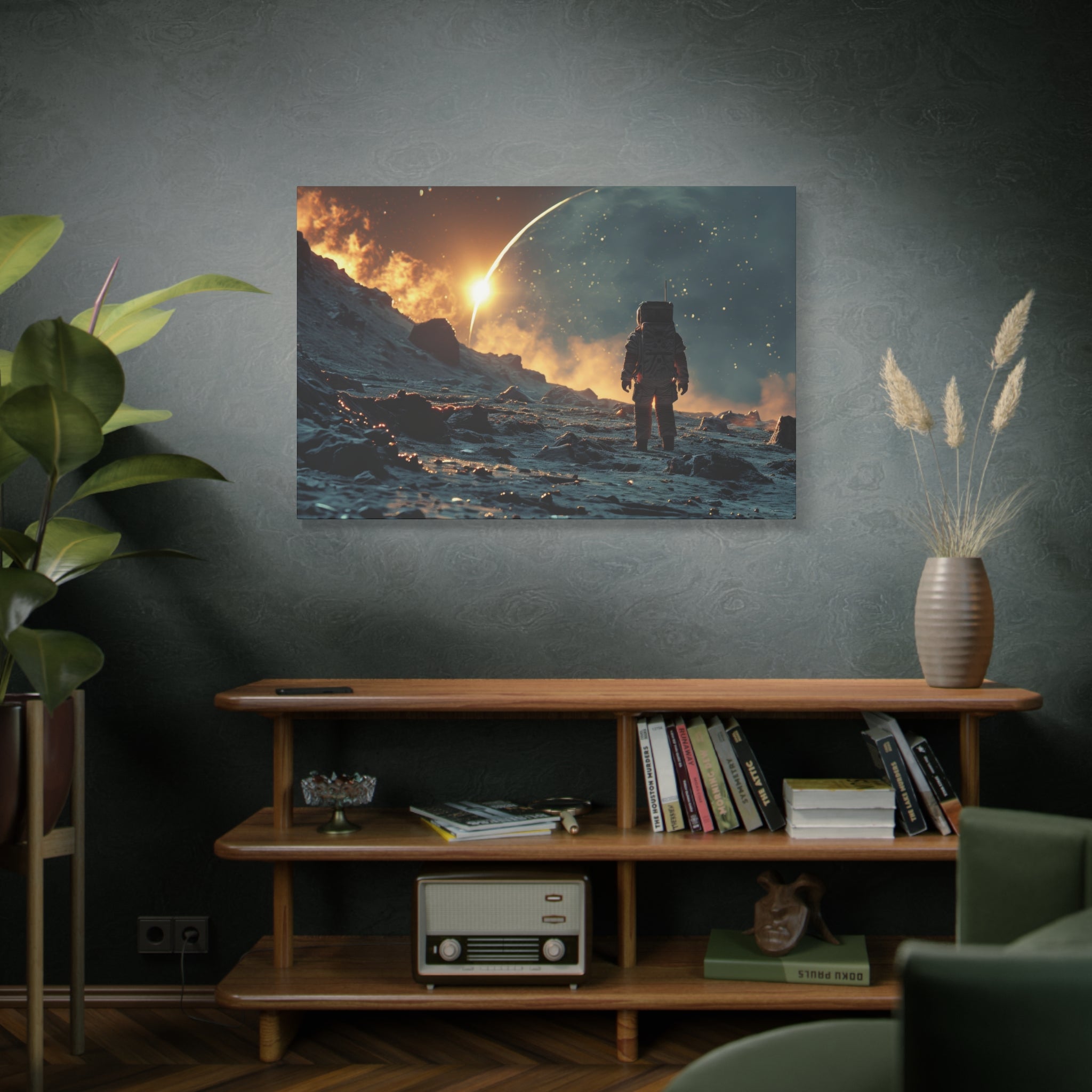 Cosmic Frontier: Astronaut Contemplating a Starlit Horizon Canvas Art