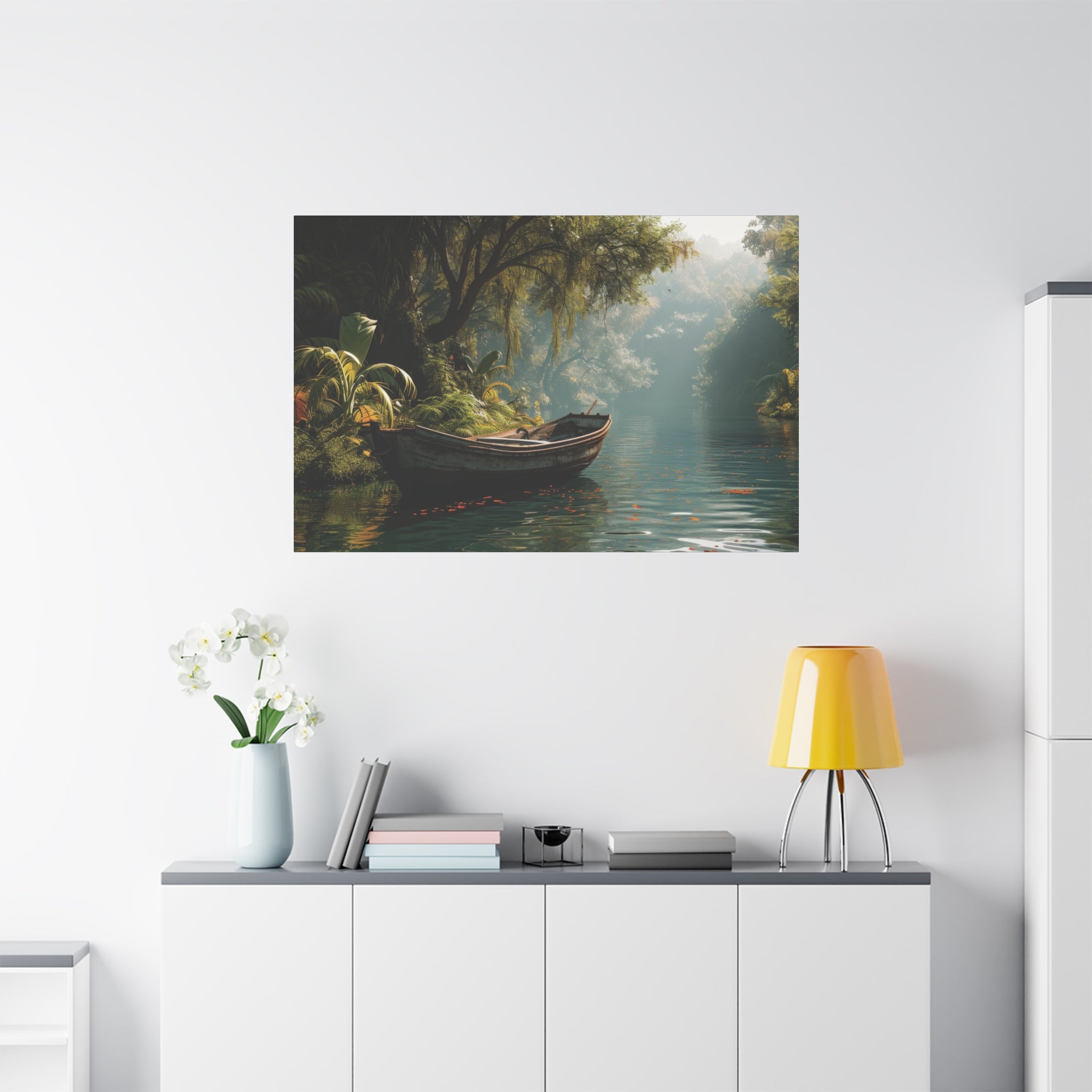 Tranquil River Escape: Peaceful Jungle Canvas Art