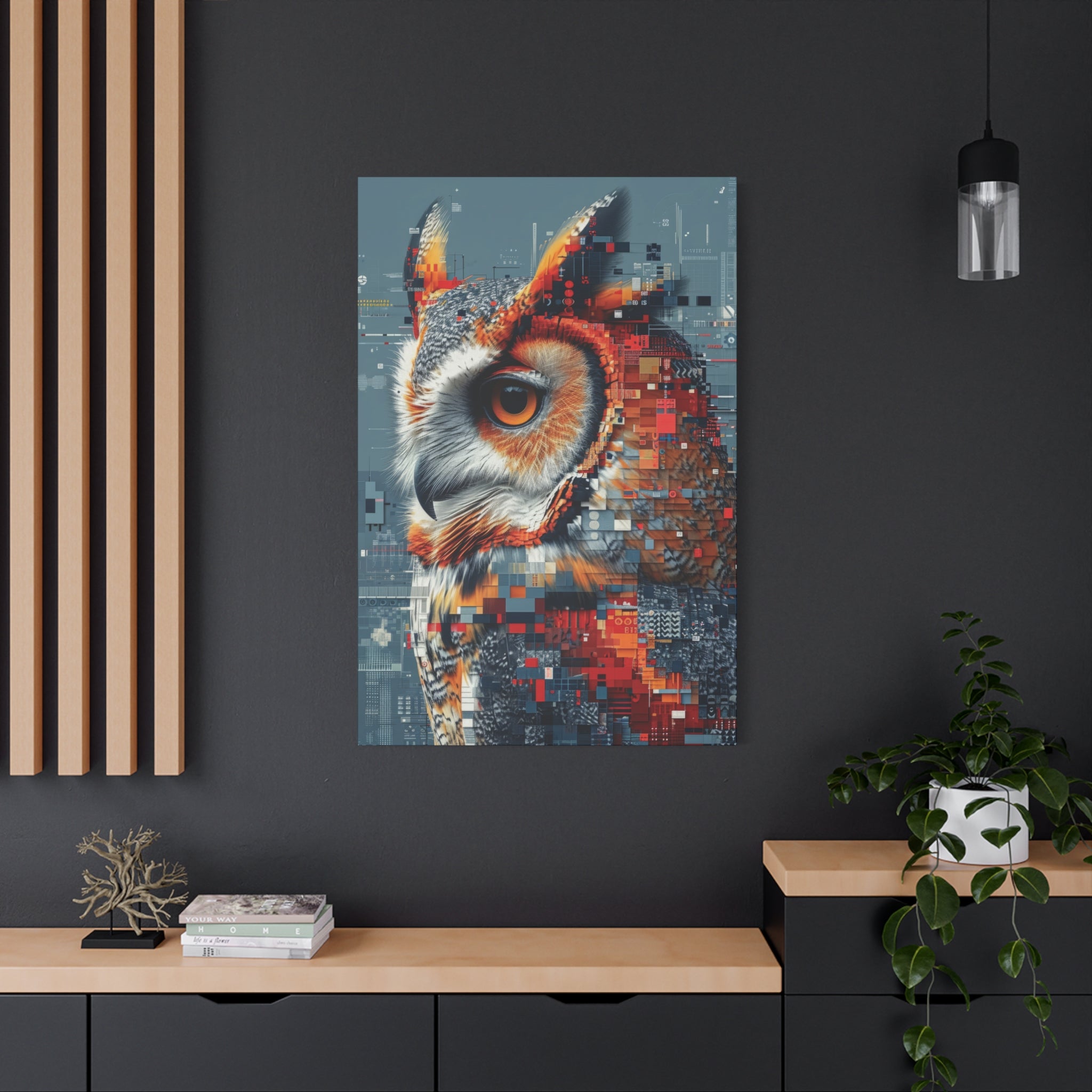 Digital Wisdom: The Pixelated Owl Canvas Art