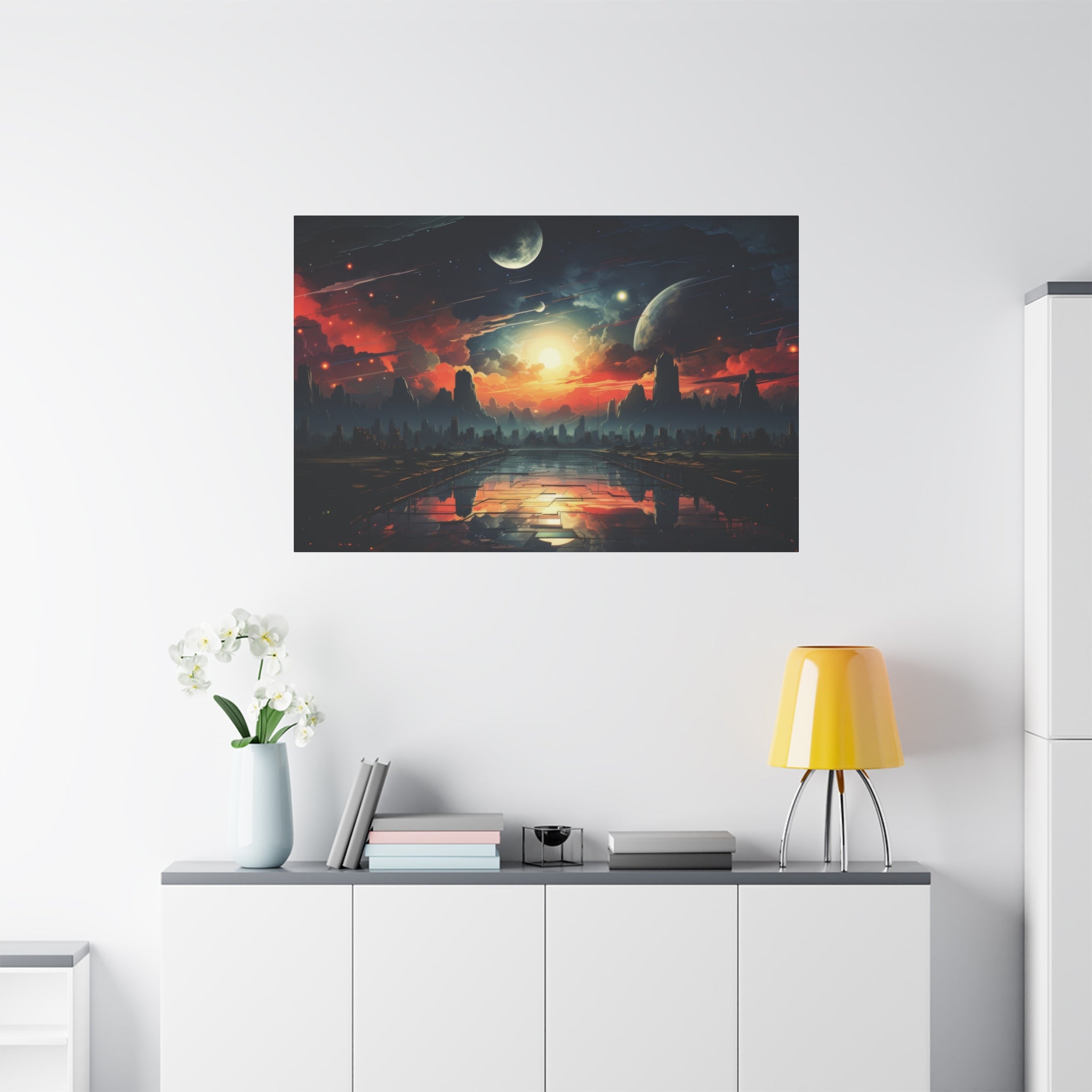 Cosmic Duality: Cityscapes and Stardust Canvas Art