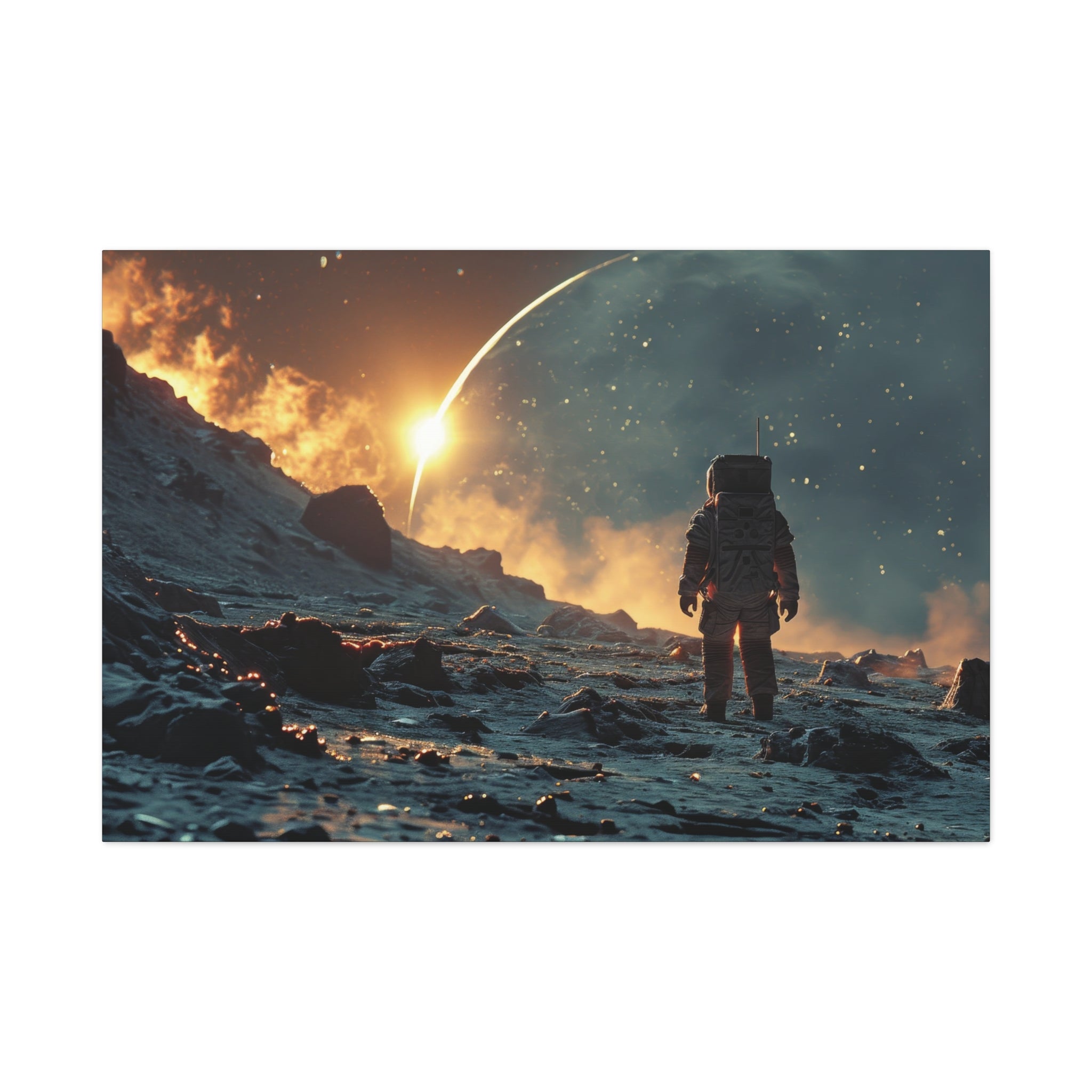 Cosmic Frontier: Astronaut Contemplating a Starlit Horizon Canvas Art