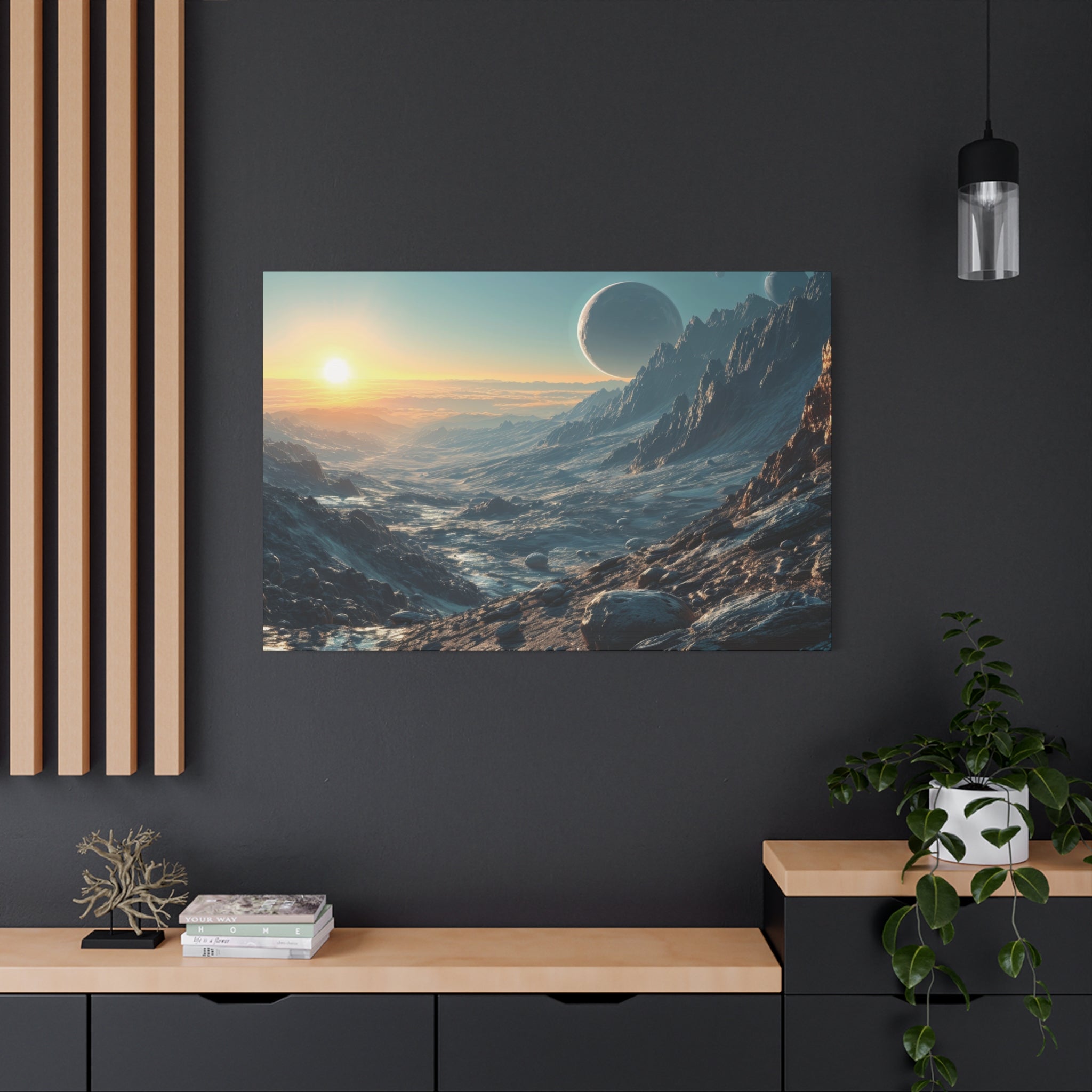 Celestial Dawning: Sunrise Over Extraterrestrial Highlands Canvas Art