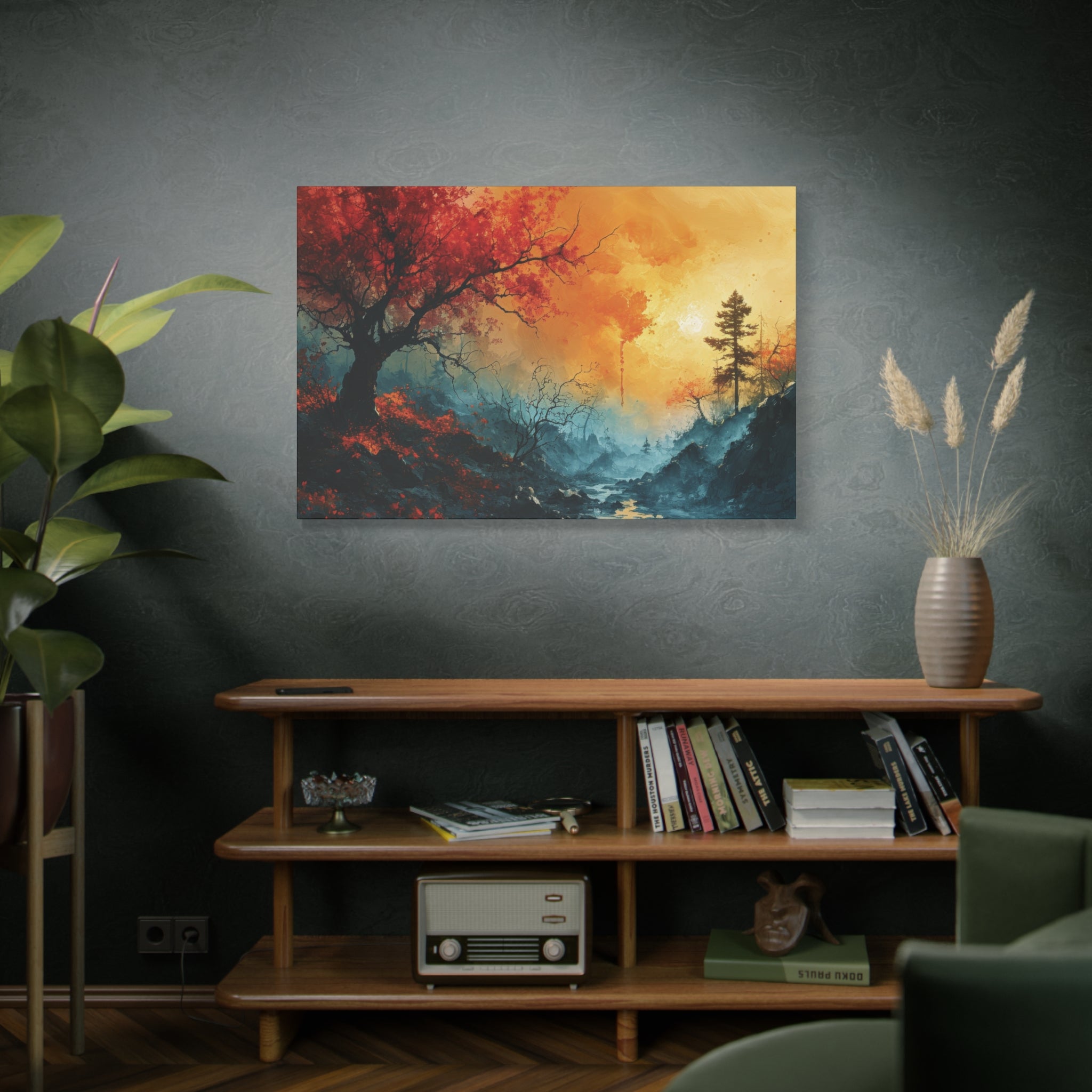 Ethereal Dawn: Fiery Landscape Canvas Art