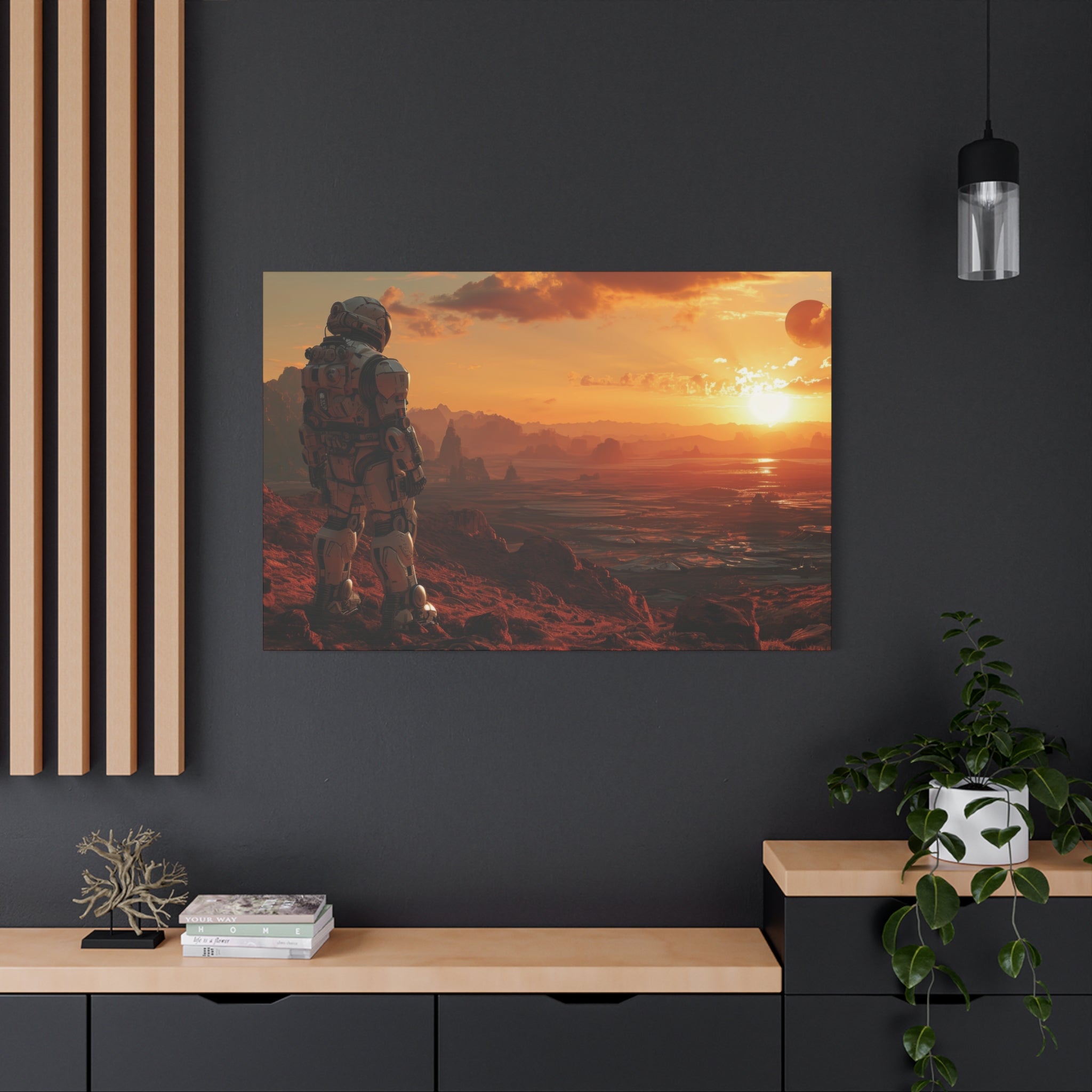 Lone Sentinel: Mech Warrior Overlooking Distant Worlds Canvas Art