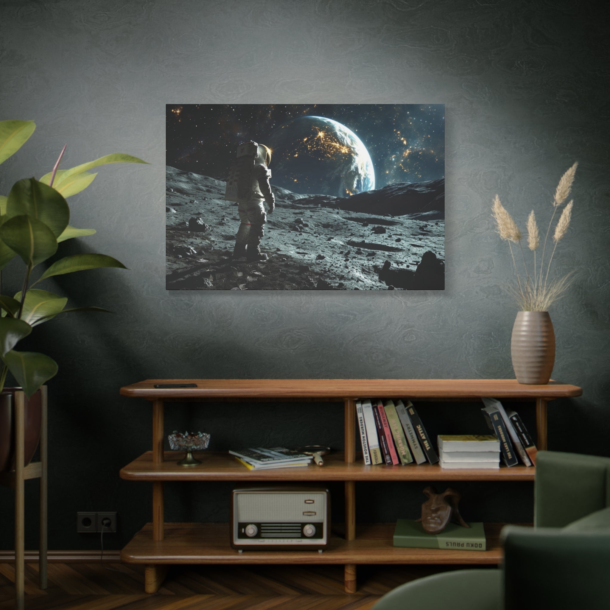 Lunar Solitude: Astronauts Contemplation at the Edge of Earth Canvas Art