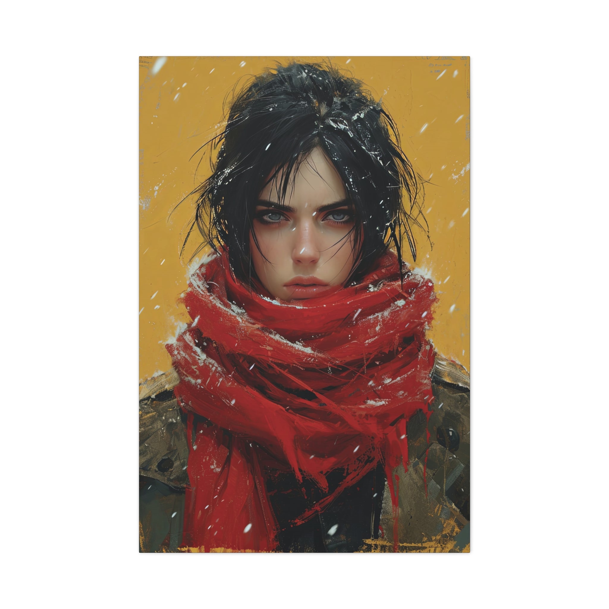 Intrepid Gaze: Portrait of a Woman with a Red Scarf Canvas Art