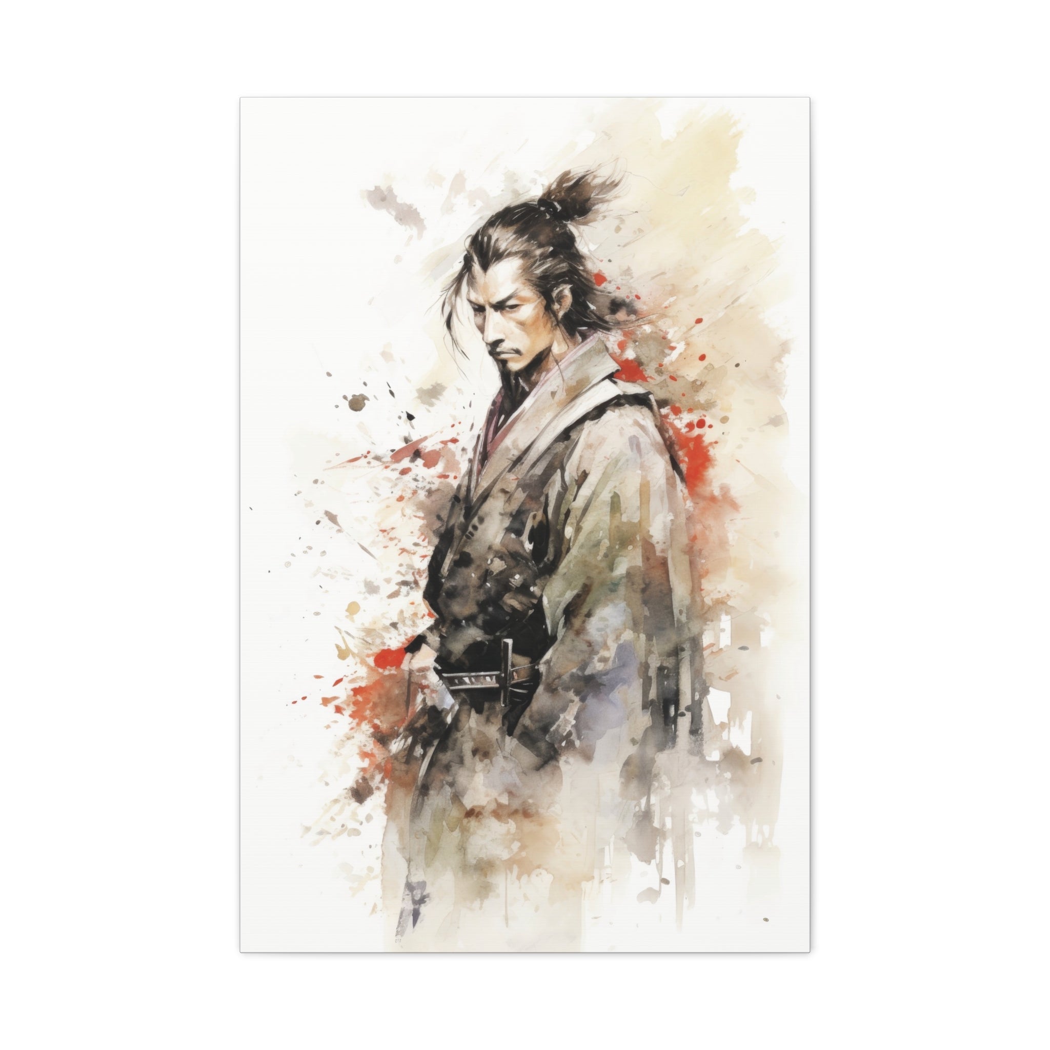 Samurai Vigilance: Watercolor Warrior Illustration Canvas Art