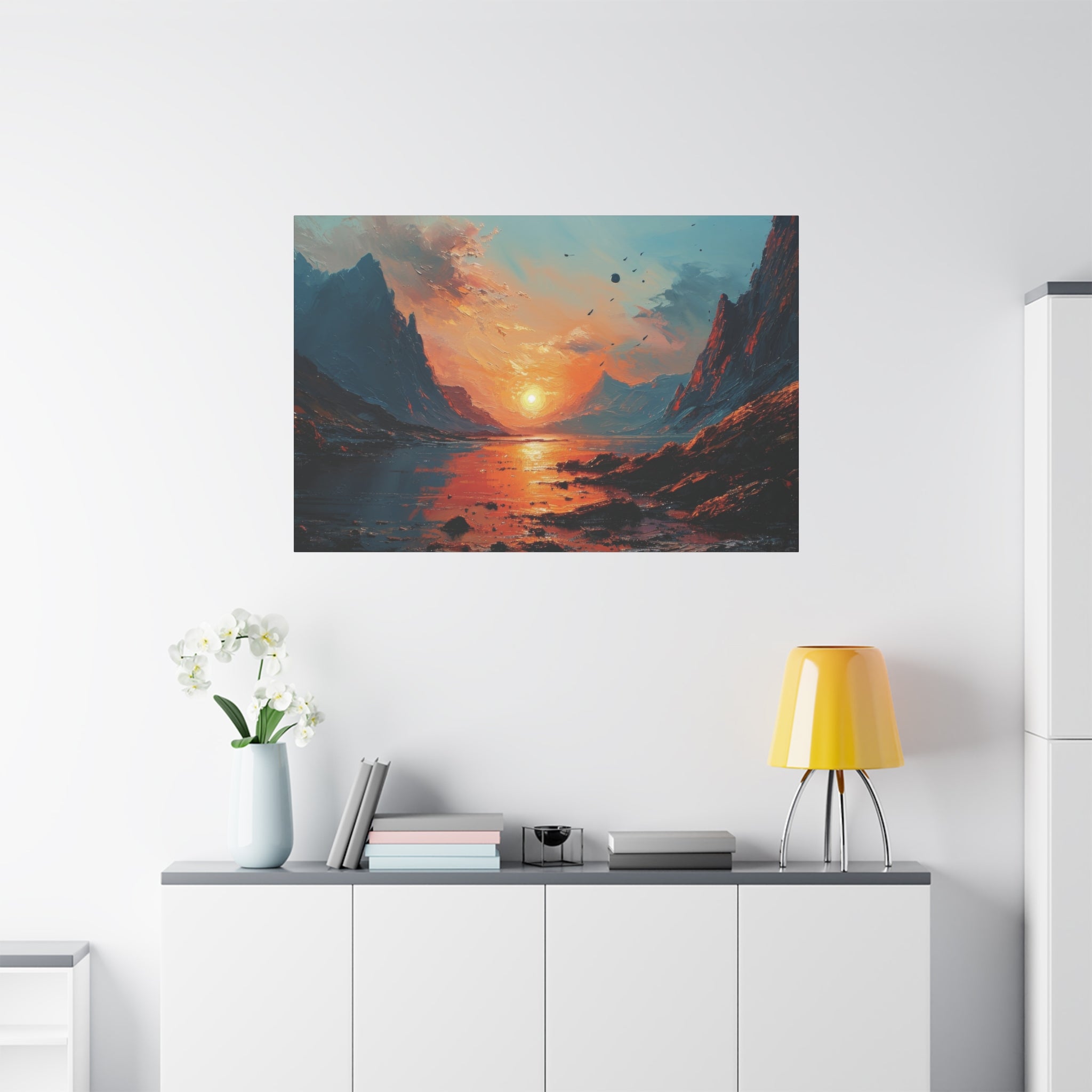 Crimson Sunset: Dramatic Mountain Vista Canvas Art