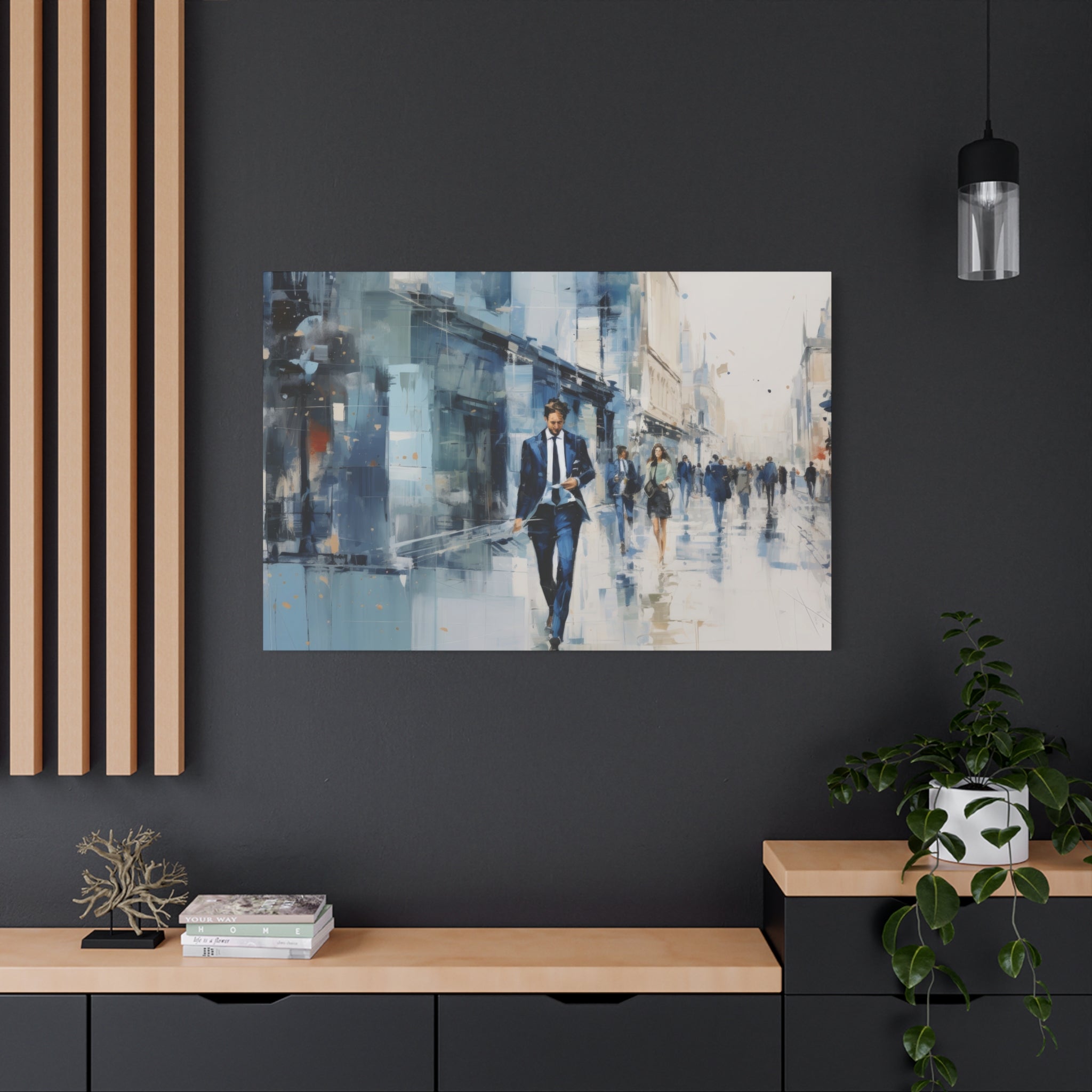 Metropolitan Rhythms: Impressionist Cityscape with Businessman Canvas Art