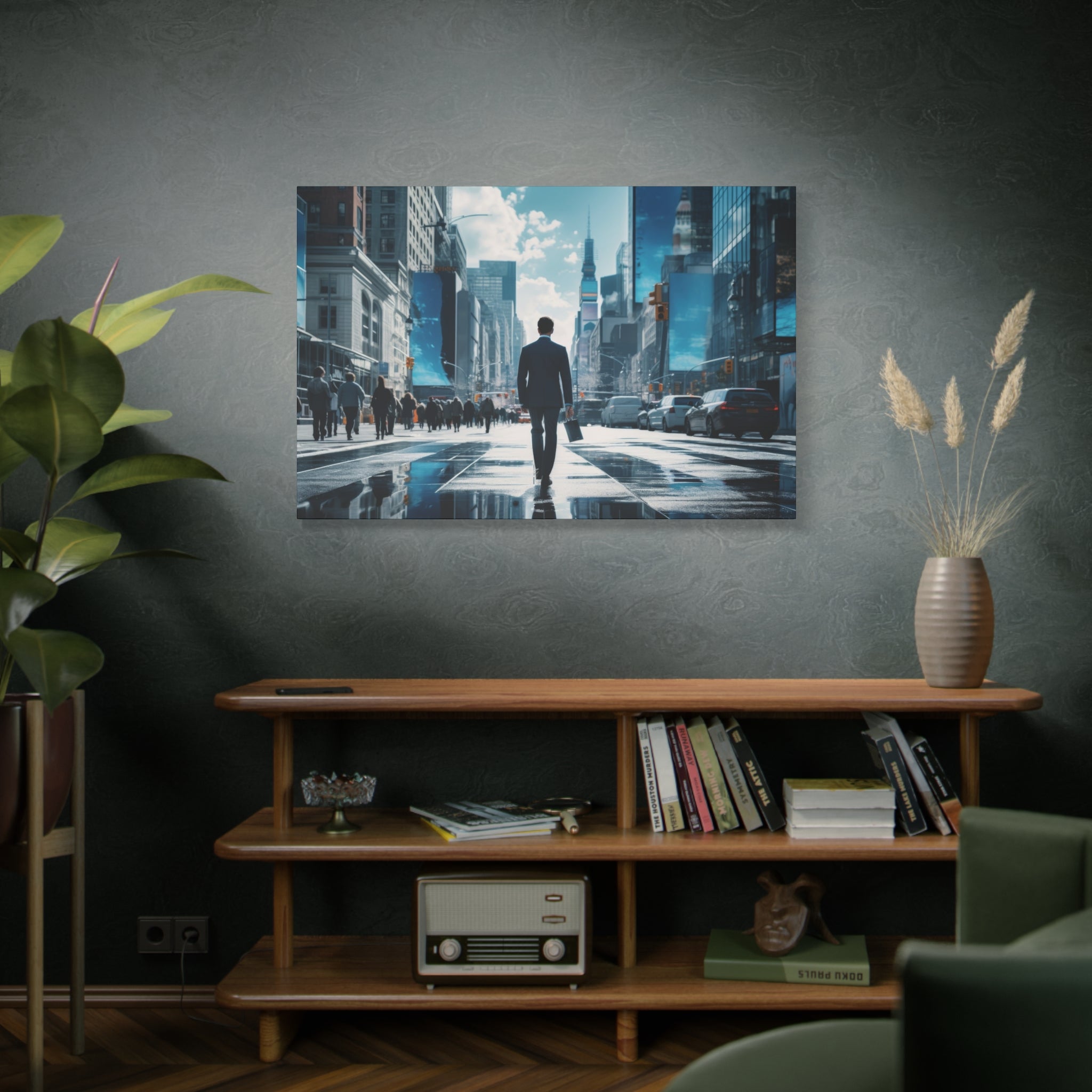 Urban Odyssey: Businessman in the Cityscape Canvas Art