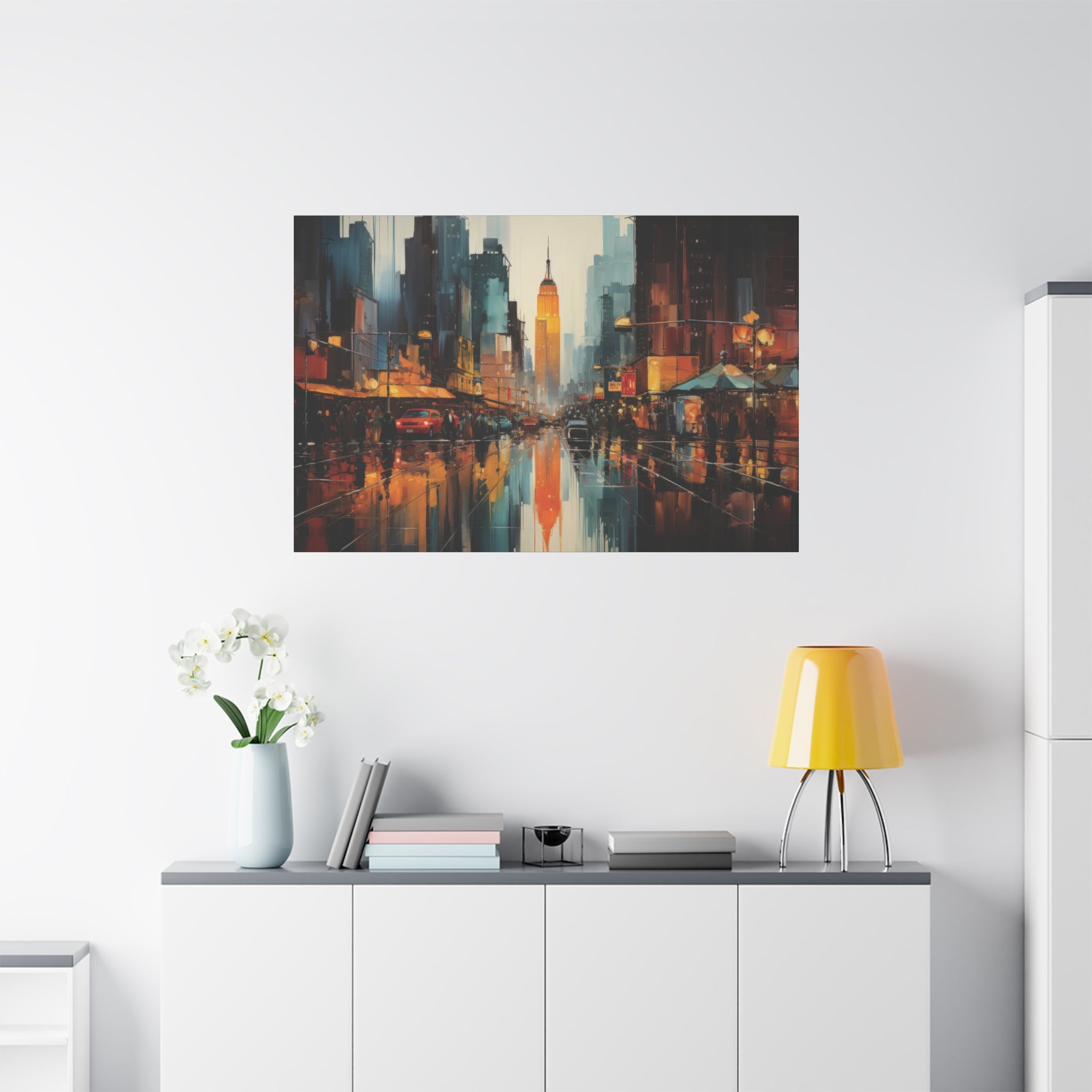 Urban Reflections: Metallic New York Cityscape Canvas Art