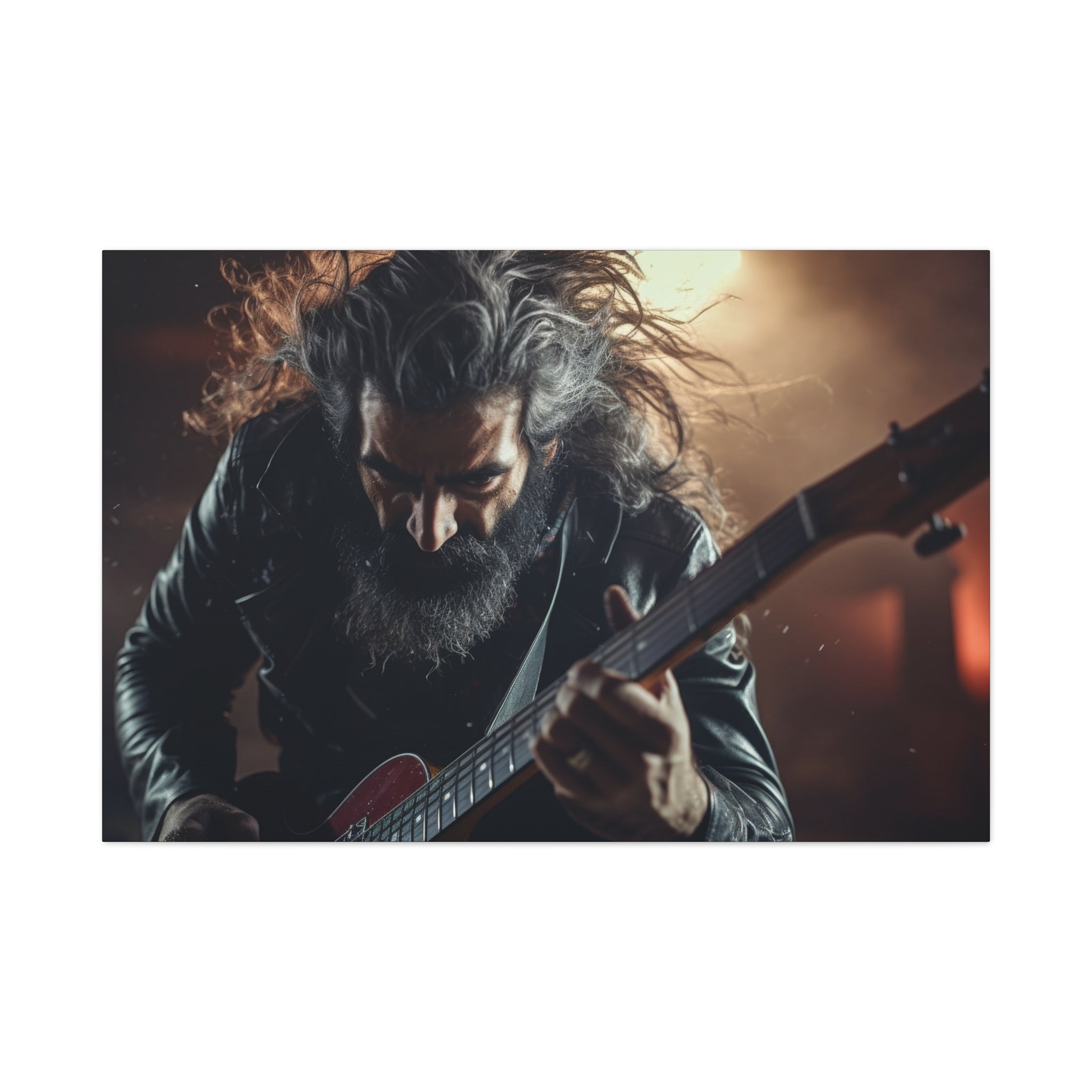 Shred the Night: Metal Guitarist in Action Canvas Art