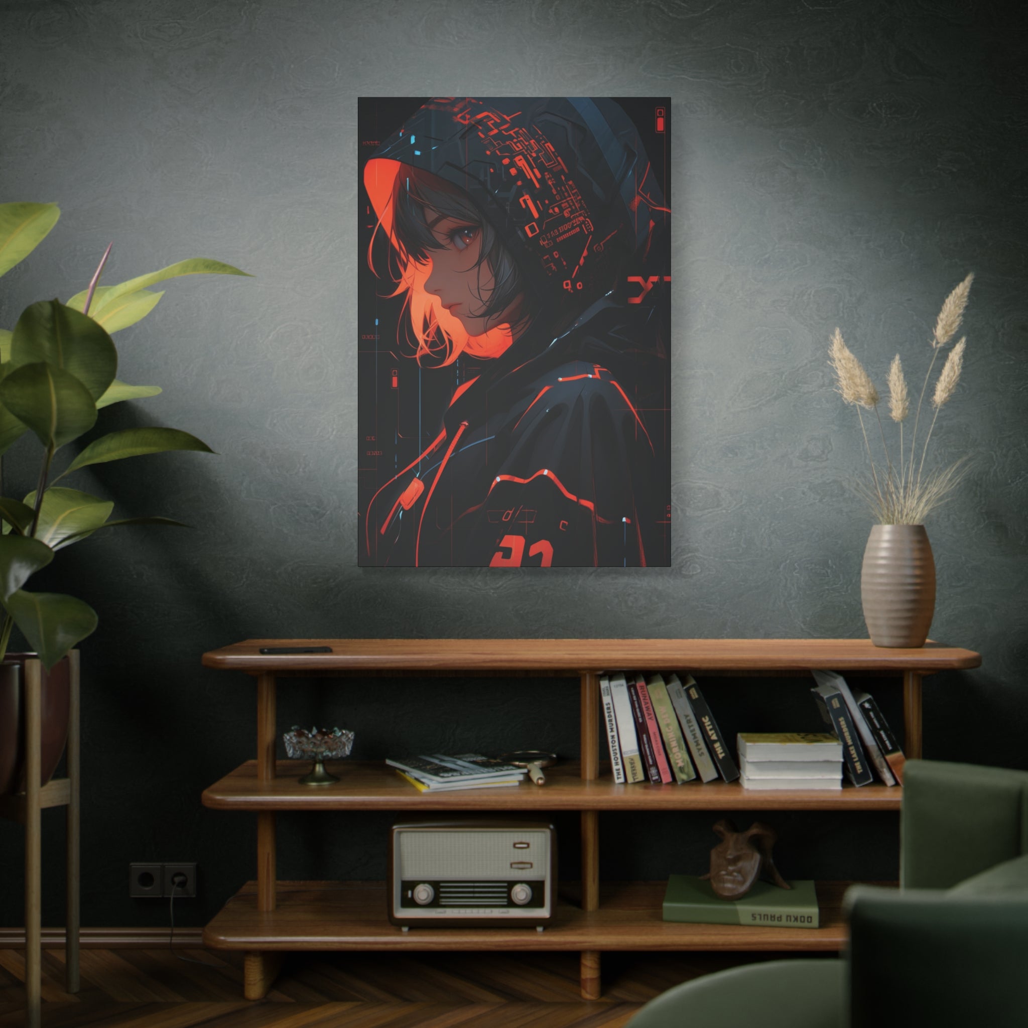 Neon Circuit Shadowrunner Canvas Art