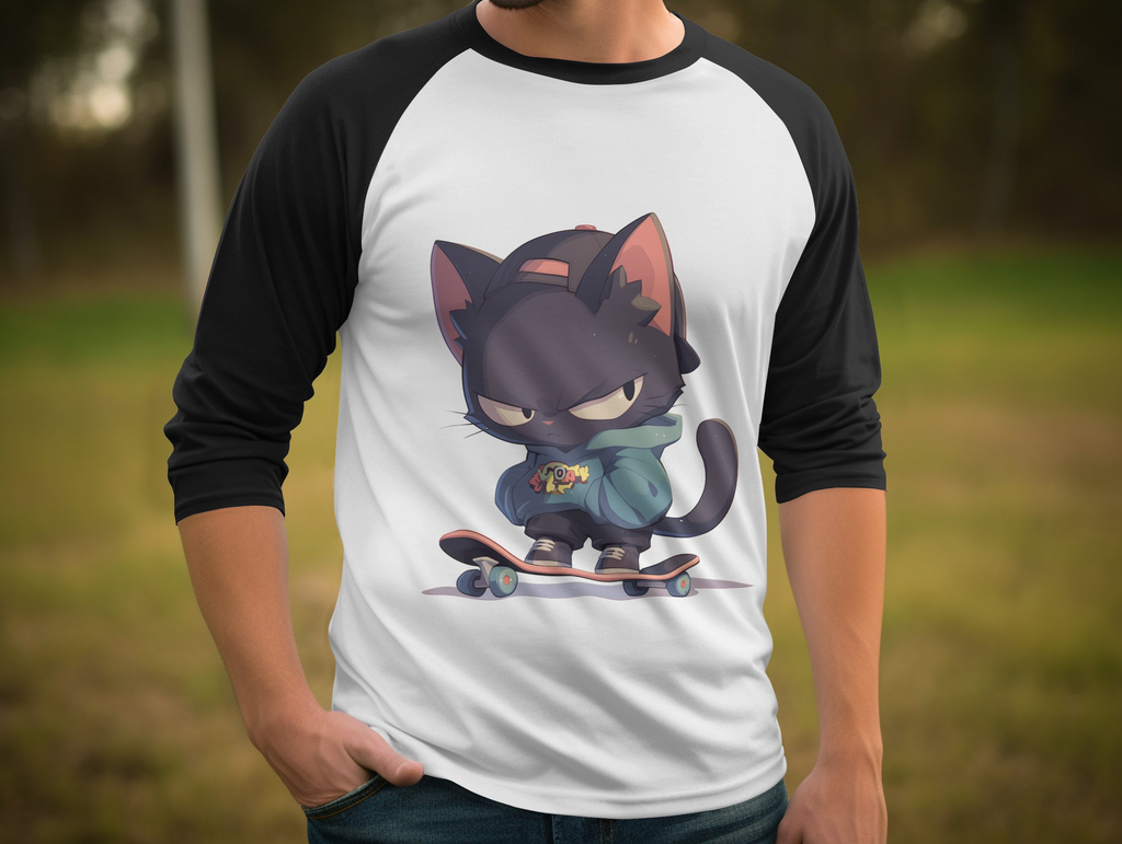 Too Cool for School Cat 3/4 Sleeve Baseball Tee