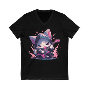 Cute Rocker Cat Playing Guitar V-Neck T-Shirt - MiTo Store