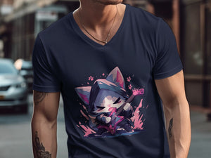 Cute Rocker Cat Playing Guitar V-Neck T-Shirt - MiTo Store