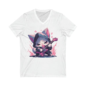 Cute Rocker Cat Playing Guitar V-Neck T-Shirt - MiTo Store