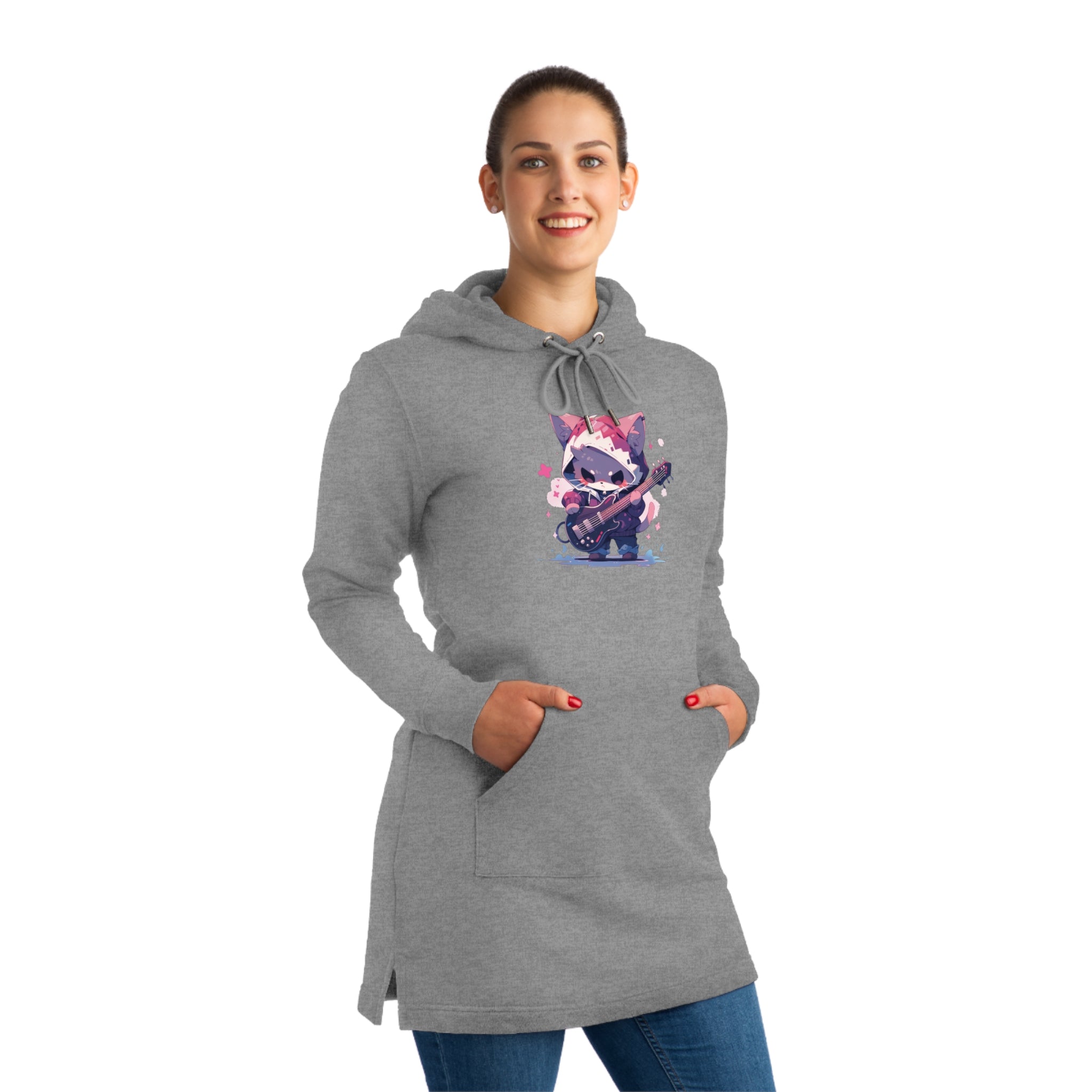 Cute Cat Guitarist Hoodie Dress - MiTo Store